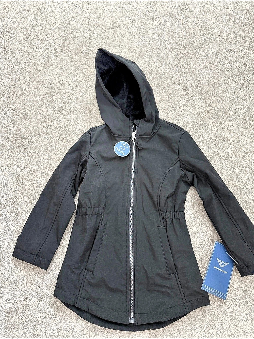 NWT Weather Club Girls Black Hooded Rain Jacket Sizes 5/6 & 6X
